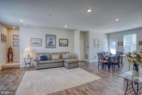 Dining room, Interior, Living room, Recessed Lighting, Wood Texture Flooring