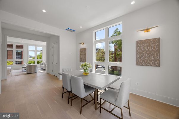 Dining room, Interior, Living room, Recessed Lighting, Wood Texture Flooring