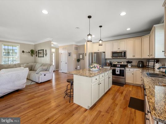 Interior, Kitchen, Living room, Pendant Lights, Recessed Lighting, Stainless Steel Appliances, Wood Texture Flooring