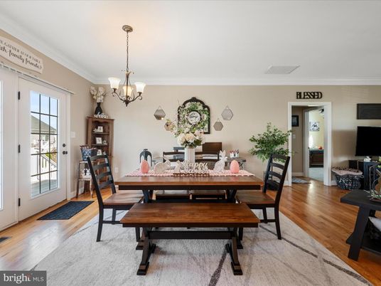Chandelier, Dining room, Interior, Wood Texture Flooring