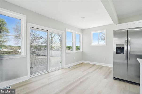 Empty room, Interior, Kitchen, Stainless Steel Appliances, Wood Texture Flooring