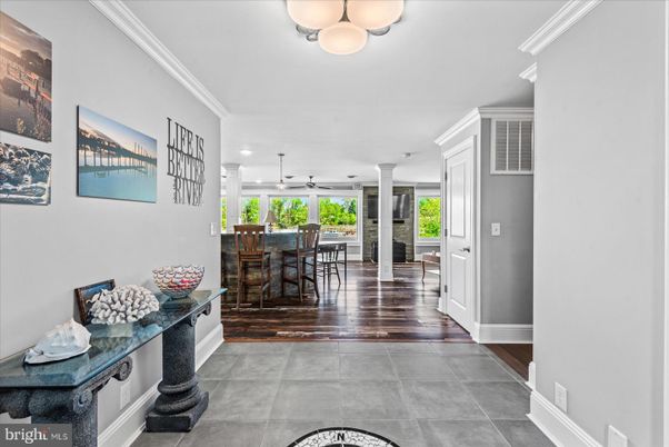 Dining room, Interior, Recessed Lighting, Wood Texture Flooring