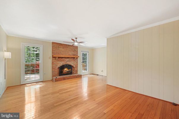 Empty room, Fireplace, Interior, Stone Walls, Wood Texture Flooring
