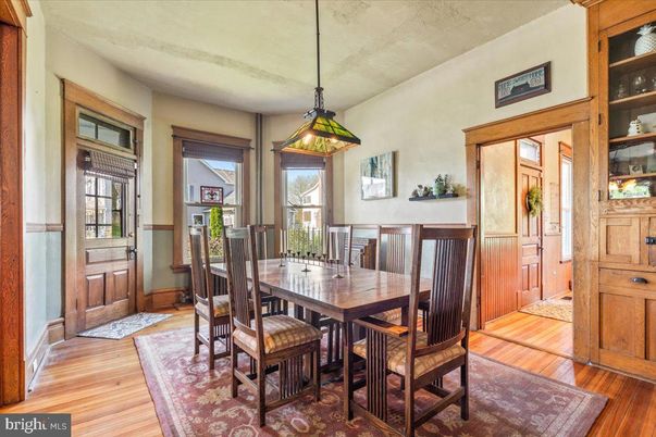 Dining room, Interior, Pendant Lights, Wood Texture Flooring