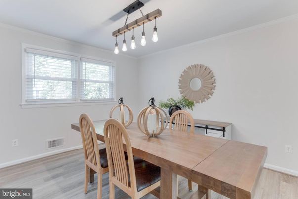 Dining room, Interior, Pendant Lights, Wood Texture Flooring