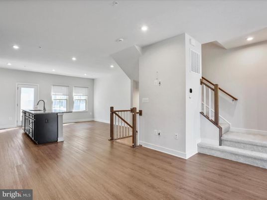 Empty room, Interior, Kitchen, Recessed Lighting, Wood Texture Flooring