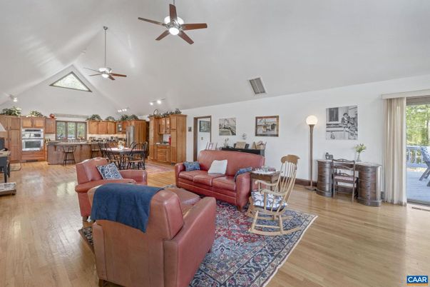 Dining room, Interior, Kitchen, Living room, Stainless Steel Appliances, Wood Texture Flooring