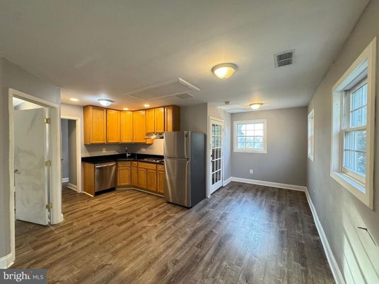 Interior, Kitchen, Stainless Steel Appliances, Wood Texture Flooring