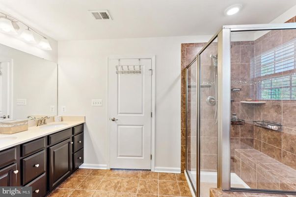 Bathroom, Dual Sink Vanities, Glass Shower, Interior, Recessed Lighting