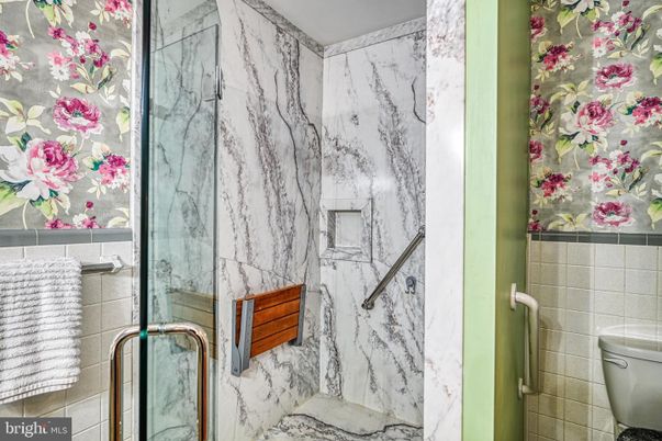 Bathroom, Glass Shower, Interior, Marble Walls