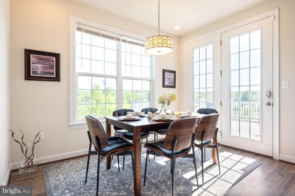 Dining room, Interior, Pendant Lights, Recessed Lighting, Wood Texture Flooring