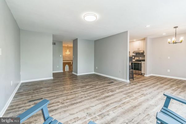 Chandelier, Empty room, Interior, Kitchen, Pendant Lights, Recessed Lighting, Wood Texture Flooring