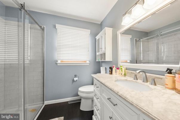 Bathroom, Glass Shower, Interior, Wood Texture Flooring