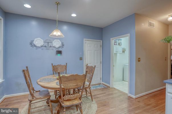 Dining room, Interior, Pendant Lights, Recessed Lighting, Wood Texture Flooring