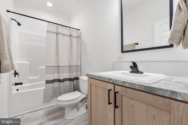Bathroom, Interior, Recessed Lighting, Wood Texture Flooring