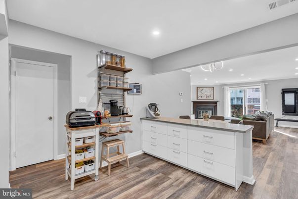 Fireplace, Interior, Recessed Lighting, Wood Texture Flooring