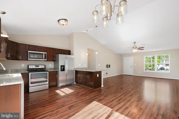 Interior, Kitchen, Pendant Lights, Stainless Steel Appliances, Wood Texture Flooring