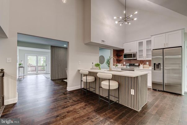 Interior, Kitchen, Pendant Lights, Stainless Steel Appliances, Wood Texture Flooring
