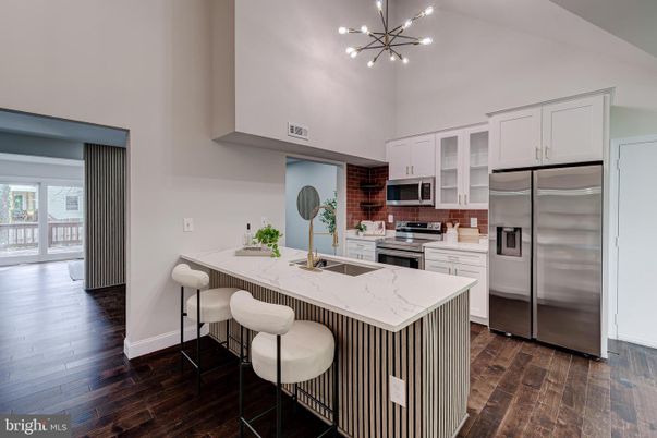 Interior, Kitchen, Pendant Lights, Stainless Steel Appliances, Wood Texture Flooring