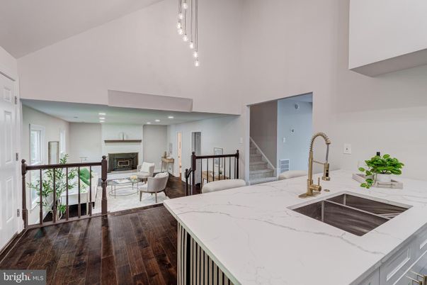 Dining room, Fireplace, Interior, Kitchen, Living room, Pendant Lights, Recessed Lighting, Wood Texture Flooring