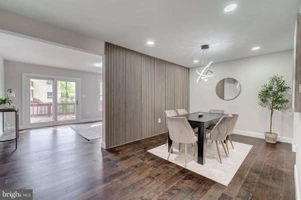 Dining room, Interior, Pendant Lights, Recessed Lighting, Wood Texture Flooring