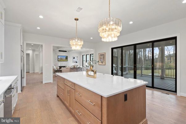 Chandelier, Interior, Kitchen, Living room, Pendant Lights, Recessed Lighting, Wood Texture Flooring