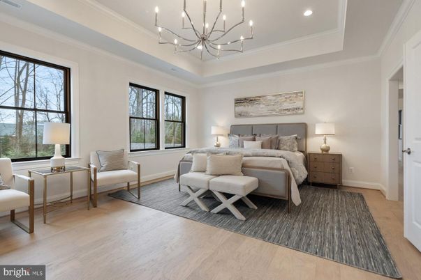 Bedroom, Chandelier, Interior, Recessed Lighting, Wood Texture Flooring