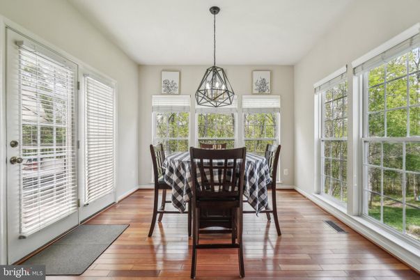 Dining room, Interior, Pendant Lights, Wood Texture Flooring