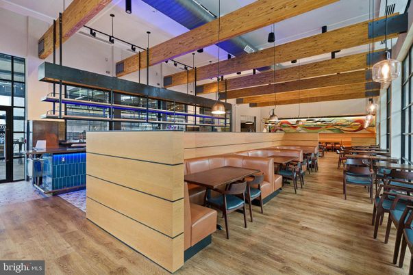 Dining room, Interior, Pendant Lights, Wooden Beams, Wood Texture Flooring