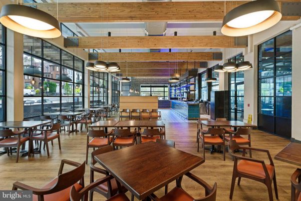 Dining room, Interior, Pendant Lights, Wooden Beams, Wood Texture Flooring
