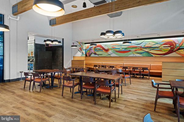 Dining room, Interior, Pendant Lights, Wood Texture Flooring