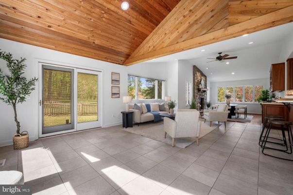 Fireplace, Interior, Living room, Recessed Lighting, Wooden Beams, Wooden Ceilings