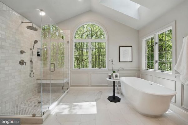 Bathroom, Free Standing Baths, Glass Shower, Interior, Marble, Recessed Lighting