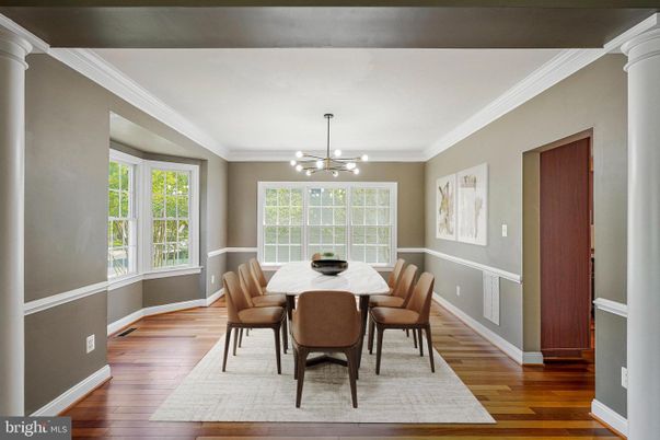 Dining room, Interior, Pendant Lights, Wood Texture Flooring
