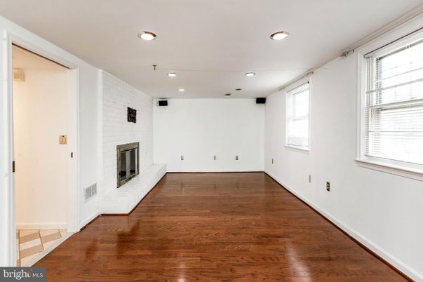 Empty room, Fireplace, Interior, Recessed Lighting, Wood Texture Flooring
