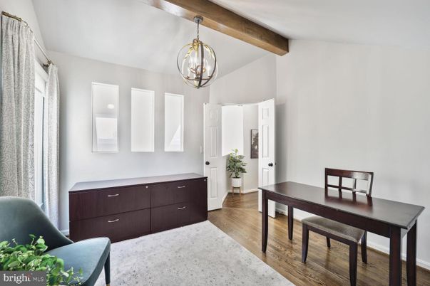 Chandelier, Dining room, Interior, Pendant Lights, Wooden Beams, Wood Texture Flooring