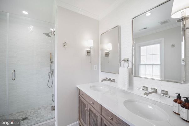 Bathroom, Dual Sink Vanities, Glass Shower, Interior, Recessed Lighting