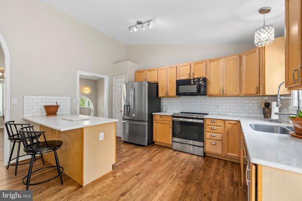 Interior, Kitchen, Pendant Lights, Stainless Steel Appliances, Wood Texture Flooring
