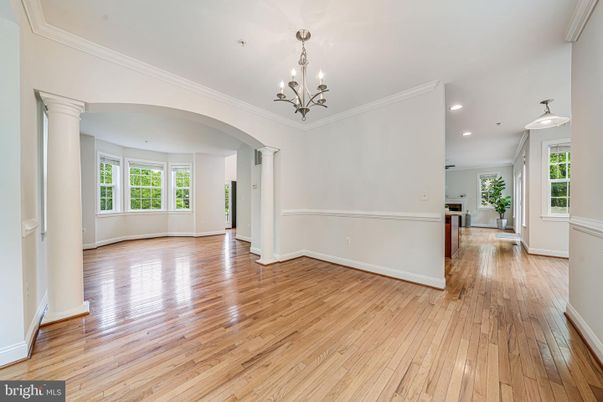Chandelier, Empty room, Interior, Pendant Lights, Recessed Lighting, Wood Texture Flooring