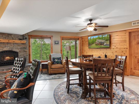 Dining room, Fireplace, Interior, Wooden Walls