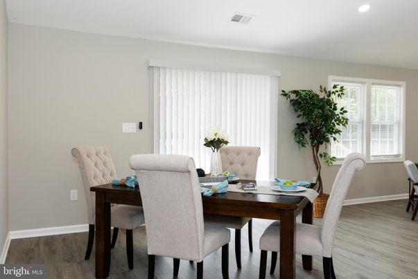 Dining room, Interior, Recessed Lighting, Wood Texture Flooring