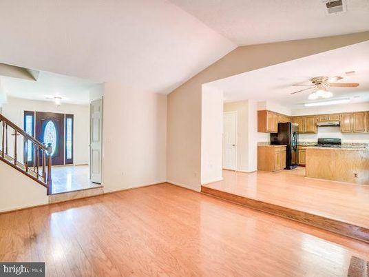 Empty room, Interior, Kitchen, Stainless Steel Appliances, Wood Texture Flooring