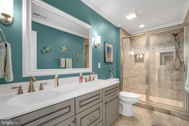 Bathroom, Dual Sink Vanities, Glass Shower, Interior, Recessed Lighting