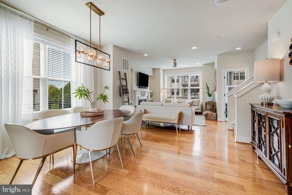 Dining room, Interior, Living room, Pendant Lights, Recessed Lighting, Wood Texture Flooring