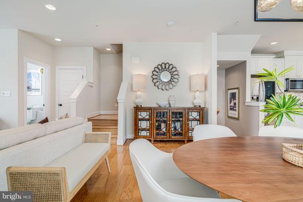 Dining room, Interior, Kitchen, Living room, Recessed Lighting, Wood Texture Flooring