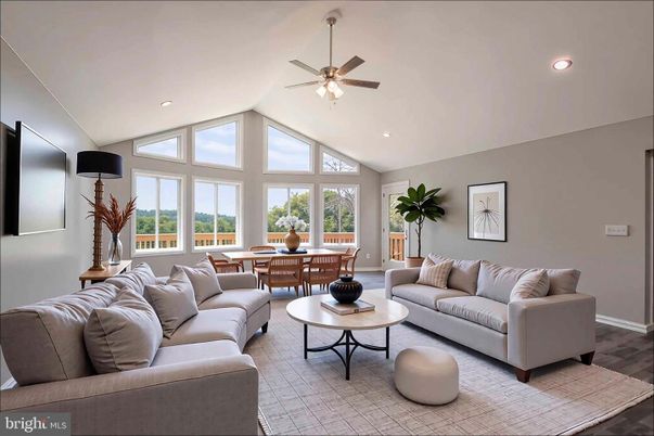 Dining room, Interior, Living room, Recessed Lighting, Wood Texture Flooring