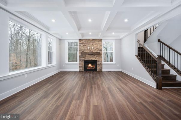Empty room, Fireplace, Interior, Recessed Lighting, Wood Texture Flooring