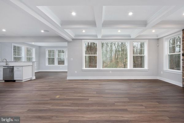 Empty room, Interior, Kitchen, Recessed Lighting, Wood Texture Flooring