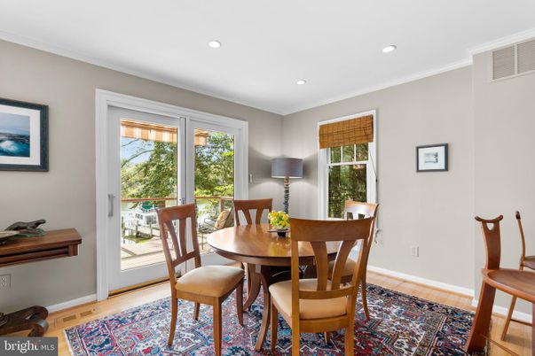 Dining room, Interior, Recessed Lighting, Wood Texture Flooring
