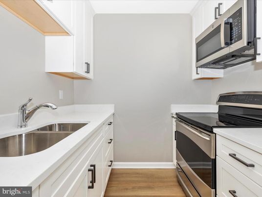 Interior, Kitchen, Stainless Steel Appliances, Wood Texture Flooring